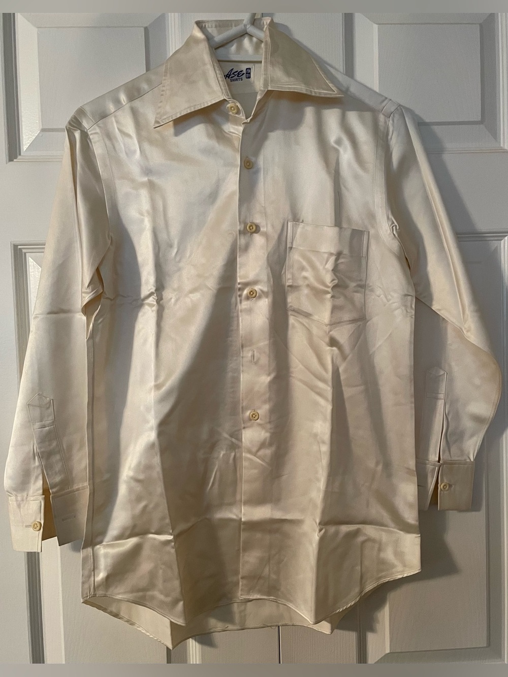 Vintage Cream Satin Dress Shirt with Point Collar